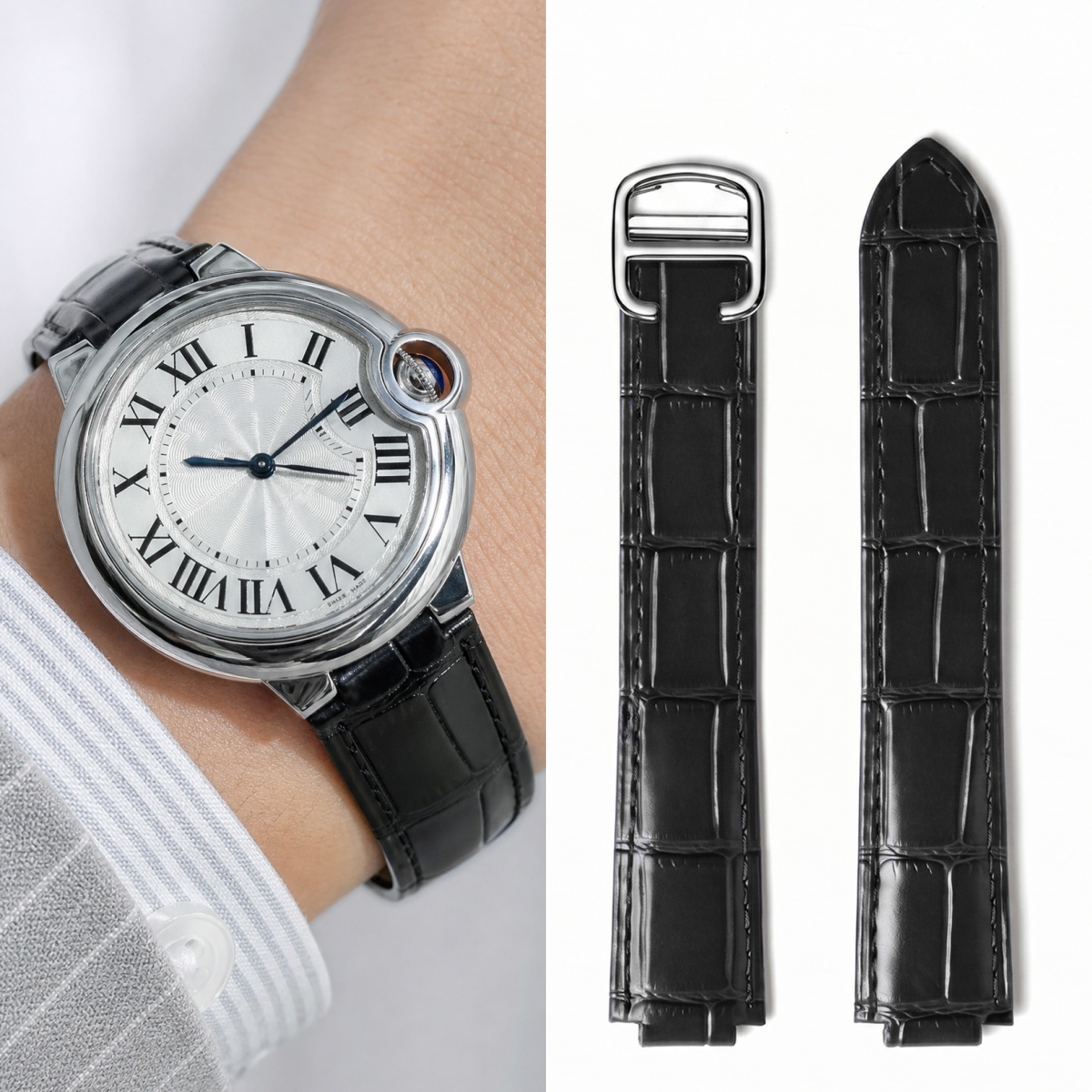 Cartier Watch Ballon Bleu - Spezielles doppelt konvexes Leder-Uhrenarmband für die